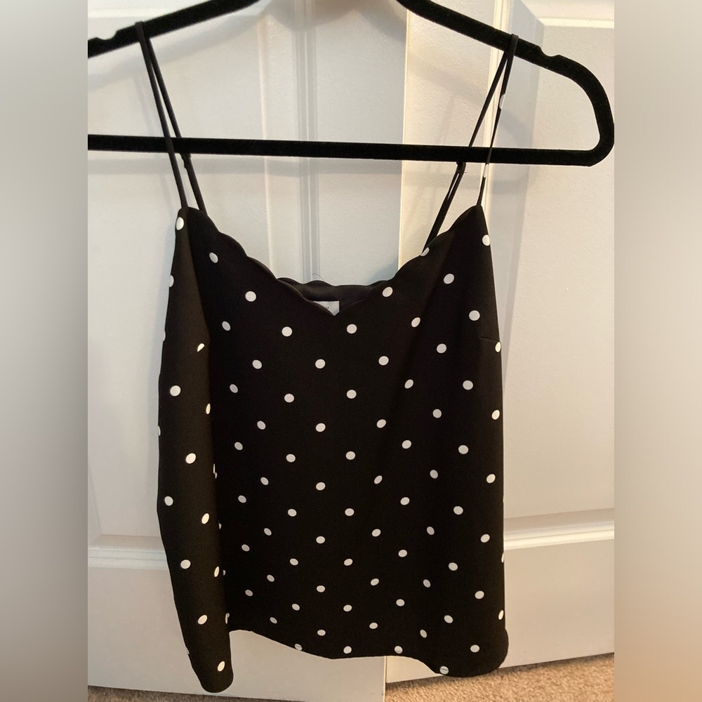 J.Crew NWOT black and white polka dot scallop edge camisole tank size 6